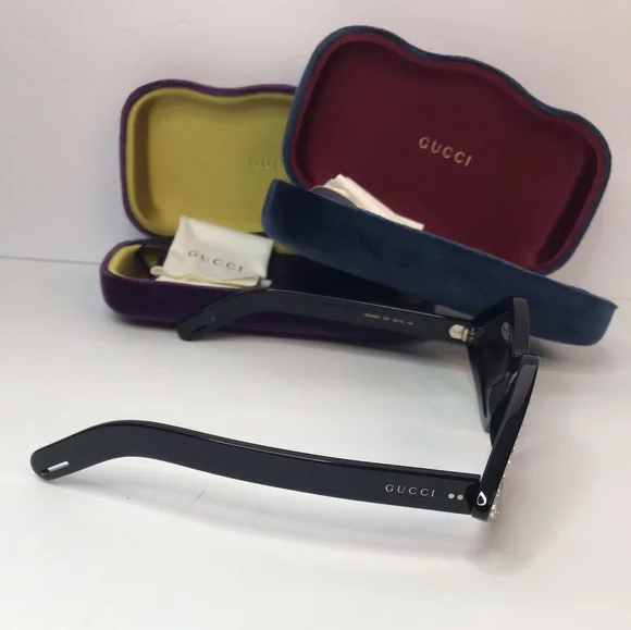 New ? Original GUCCIAcetate Geometric Crystal Sunglasses GG0496S Black GUCCI GG0496S 004 Shiny Black Geometric Crystal Women main image 2